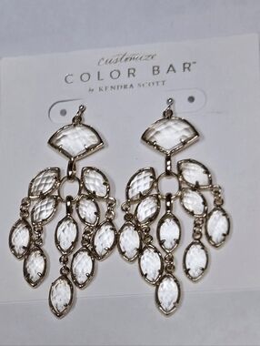 Kendra Scott Gwen GOLD Chandelier Earrings Clear Glass Rare/Vintage
